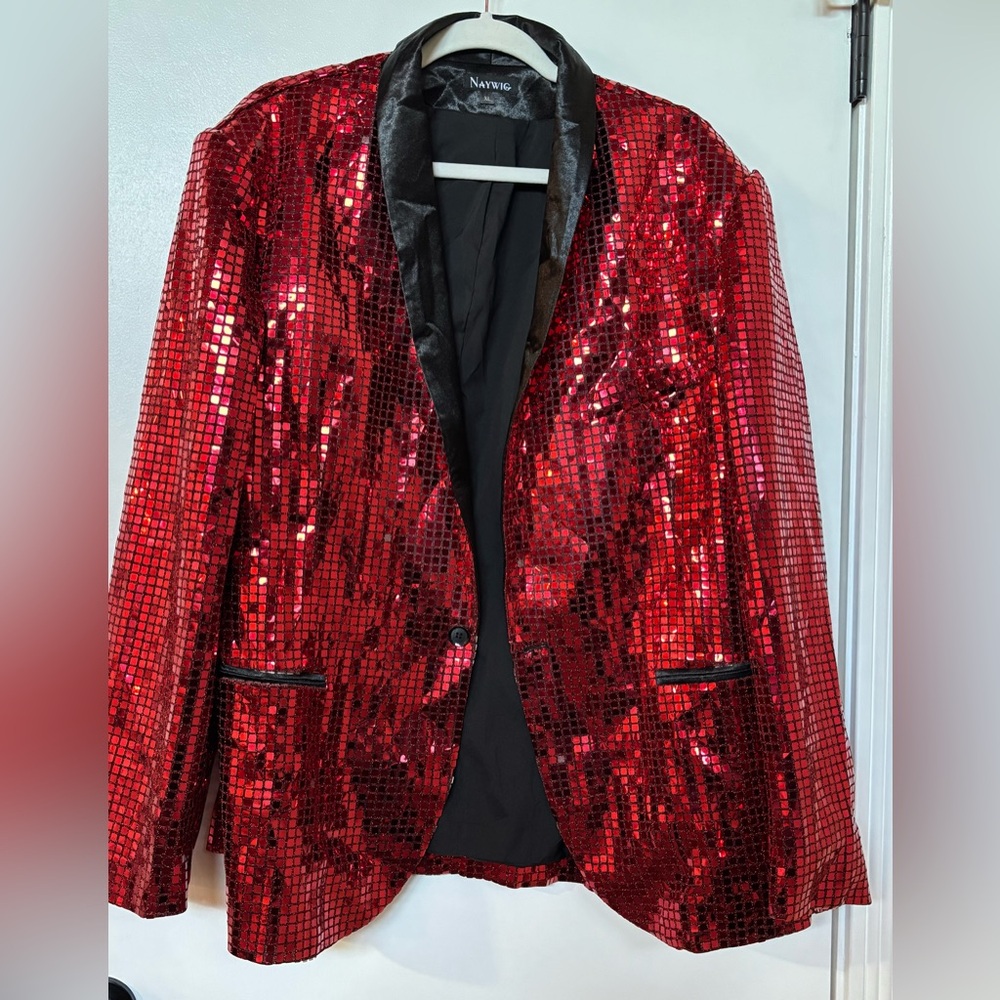Men's Red Sequin Performance Jacket - Picture 3 of 12